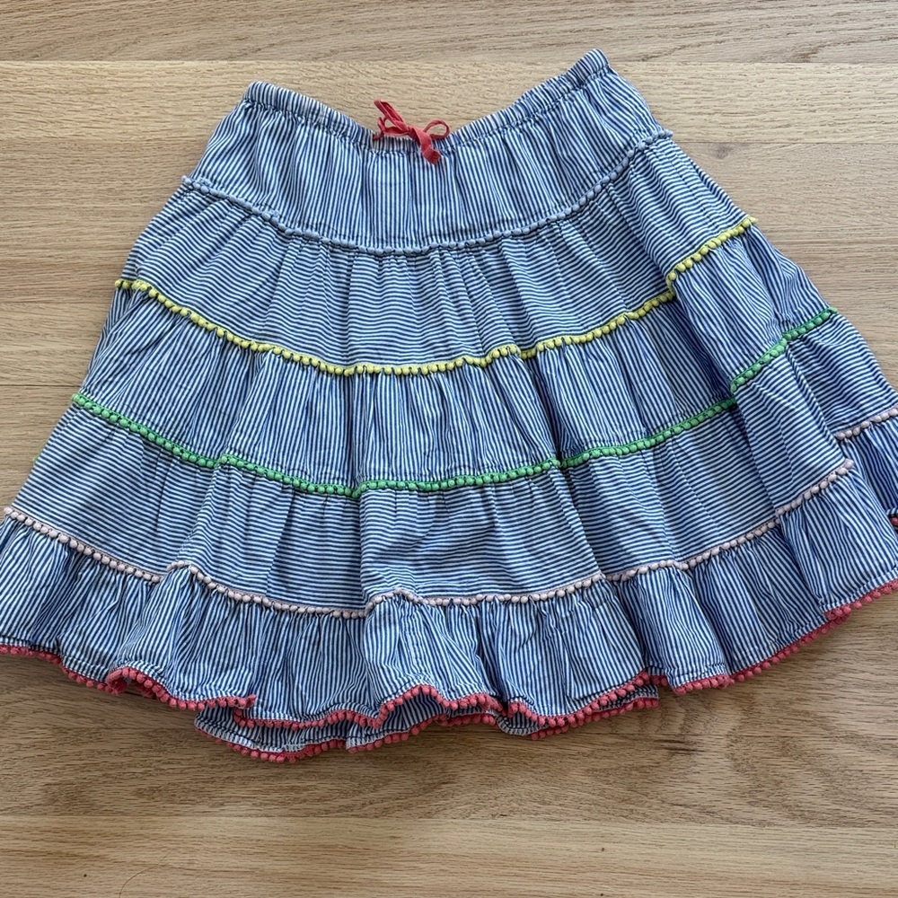 Mini Boden Blue Striped Skirt with Colorful Trim